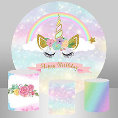 Aperturee Rainbow And Unicorn Round Girls Birthday Party Backdrop