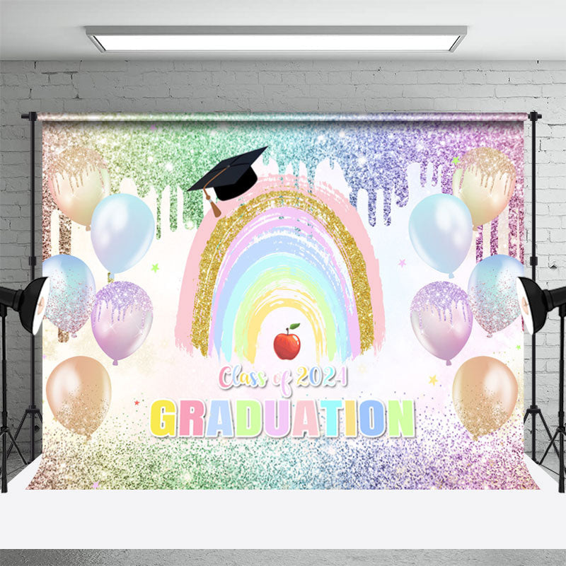 Aperturee - Rainbow Balloon Class Of 2024 Grad Picture Backdrop