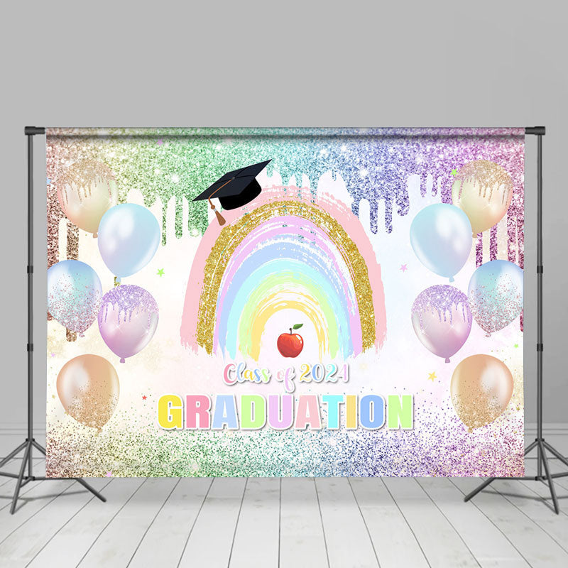 Aperturee - Rainbow Balloon Class Of 2024 Grad Picture Backdrop