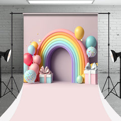 Aperturee - Rainbow Balloons Gifts Sweep Cake Smash Backdrop