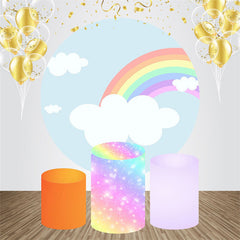 Aperturee - Rainbow Blue Sky Cloud Round Birthday Backdrop Kit