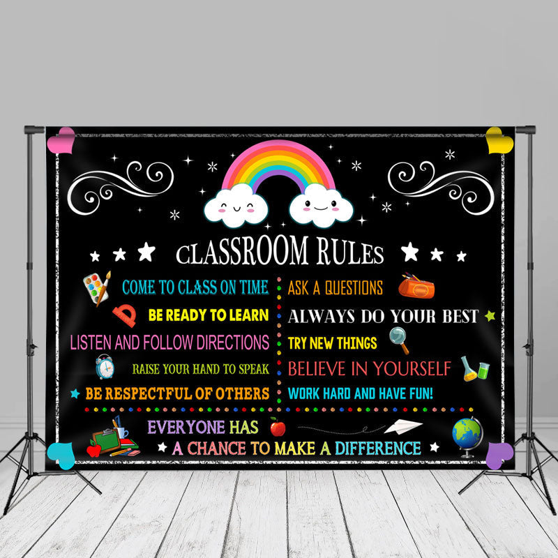 Aperturee - Rainbow Classroom Rules Back To School Backdrop