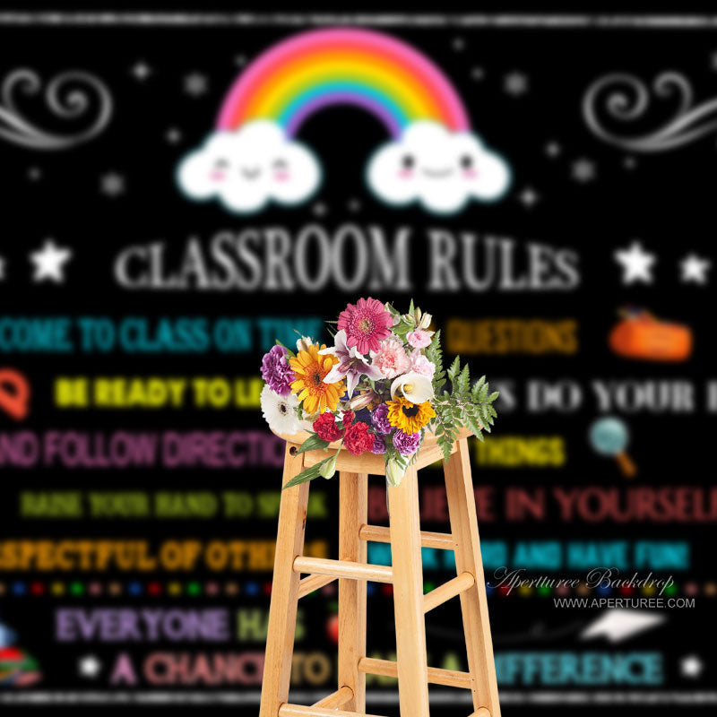 Aperturee - Rainbow Classroom Rules Back To School Backdrop