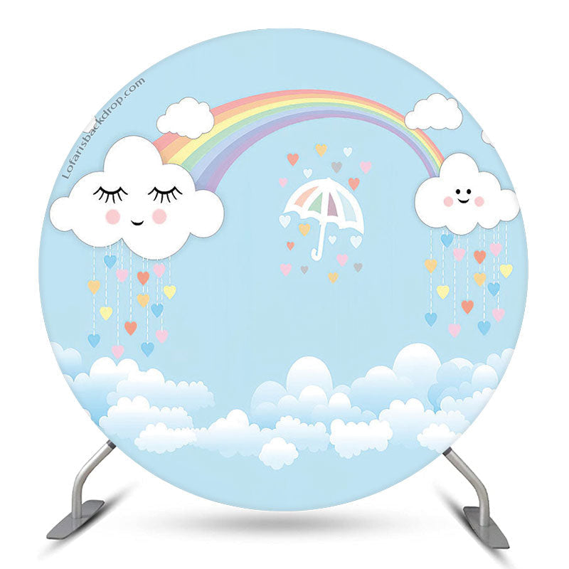 Aperturee Rainbow Cloud Blue Sky Brithday Round Backdrop Cover