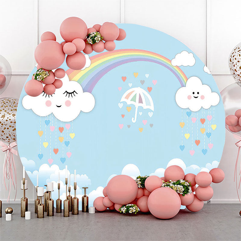 Aperturee Rainbow Cloud Blue Sky Brithday Round Backdrop Cover