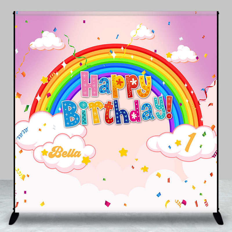 Aperturee - Rainbow Cloud Personalized Backdrop For 1st Birthday