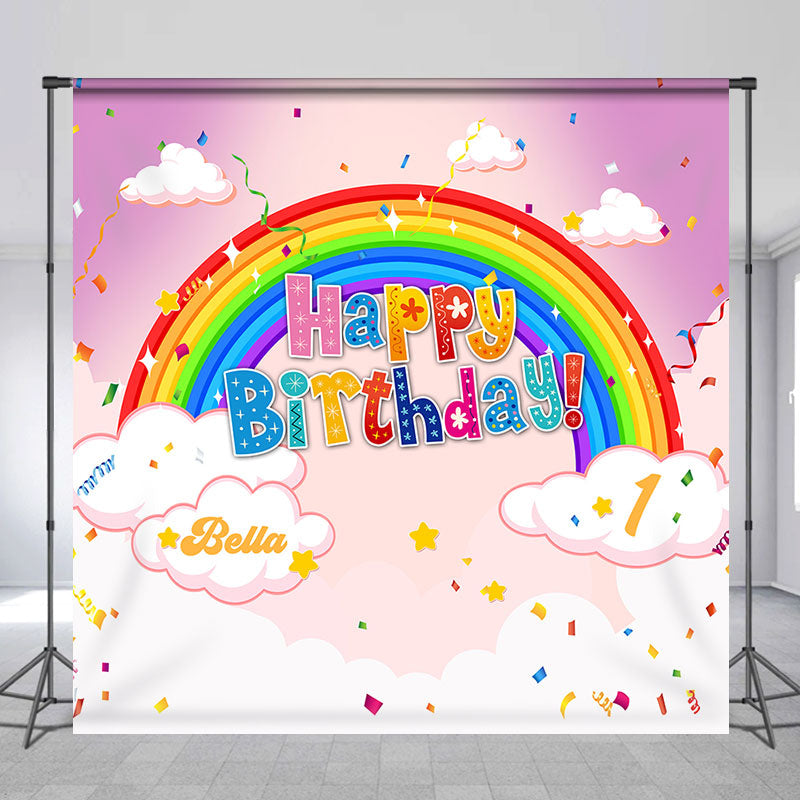 Aperturee - Rainbow Cloud Personalized Backdrop For 1st Birthday