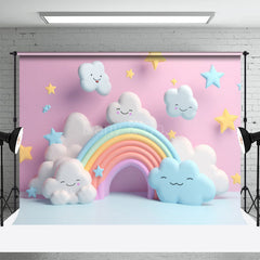 Aperturee - Rainbow Cloud Stars Birthday Backdrop For Photo