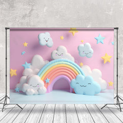 Aperturee - Rainbow Cloud Stars Birthday Backdrop For Photo