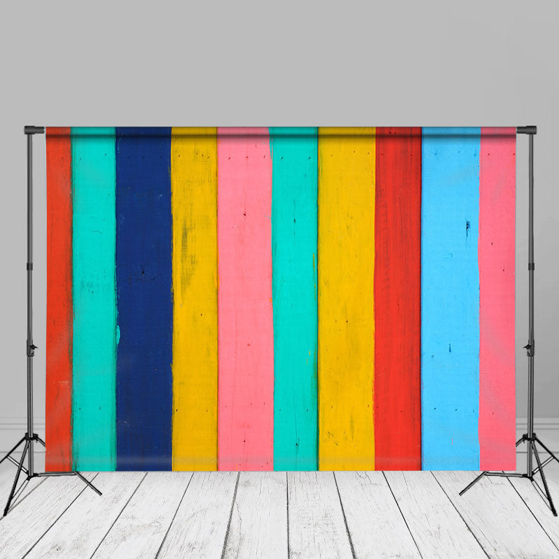 Aperturee - Rainbow Color Wood Wall Backdrop For Photography