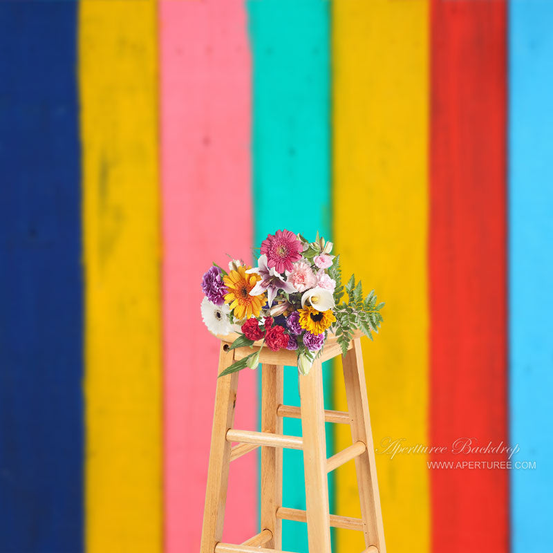 Aperturee - Rainbow Color Wood Wall Backdrop For Photography