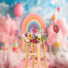 Aperturee - Rainbow Colorful Candyland Cloud Cake Smash Backdrop