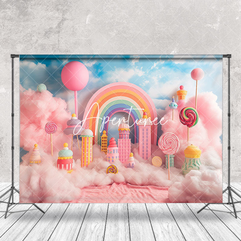 Aperturee - Rainbow Colorful Candyland Cloud Cake Smash Backdrop