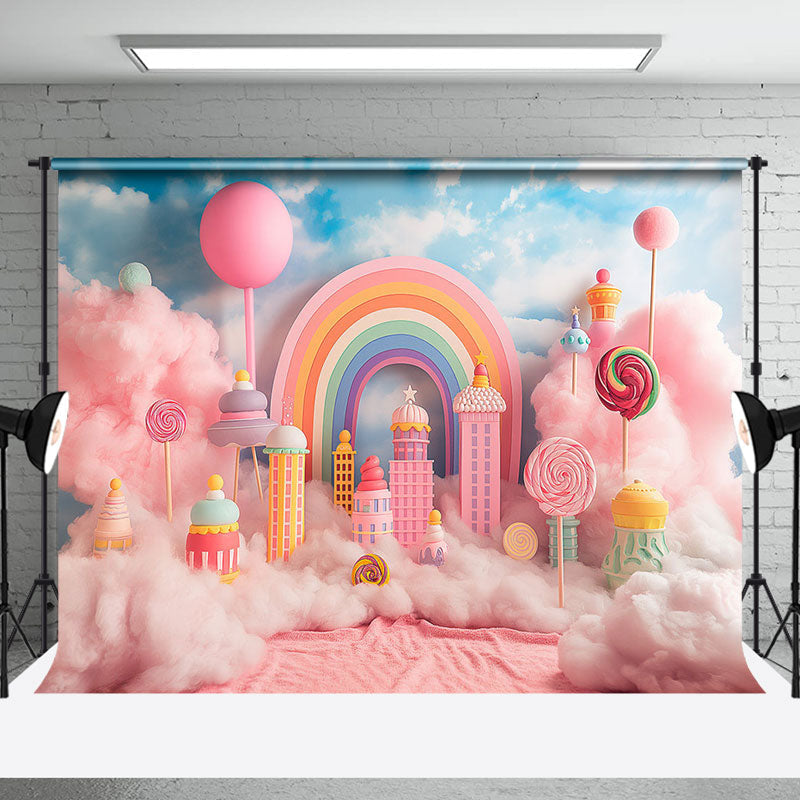 Aperturee - Rainbow Colorful Candyland Cloud Cake Smash Backdrop