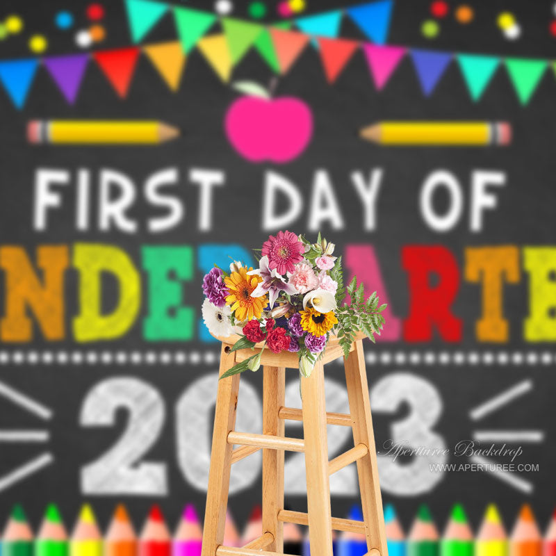 Aperturee - Rainbow Crayons 2023 First Day Kindergarden Backdrop