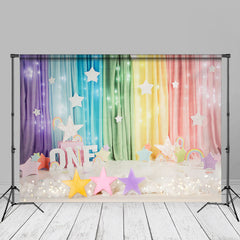 Aperturee - Rainbow Curtain Stars 1St Birthday Cake Smash Backdrop