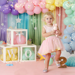 Aperturee - Rainbow Curtain Stars 1St Birthday Cake Smash Backdrop