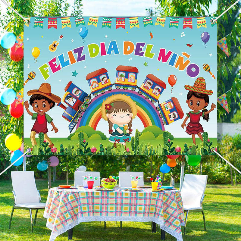 Aperturee - Rainbow Feliz Dia Del Nino Children Day Backdrop