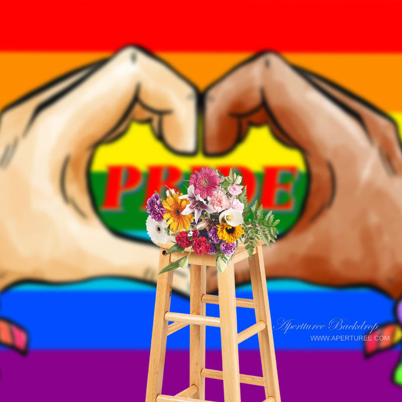 Aperturee - Rainbow Flag Heart Hand Pride Month Party Backdrop