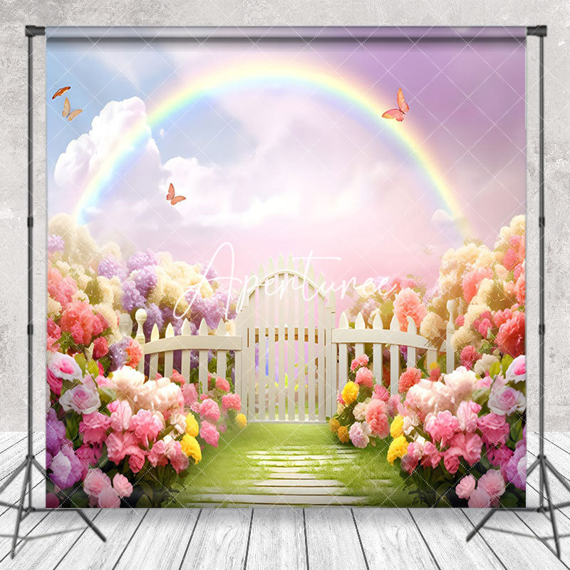 Aperturee - Rainbow Flowers Garden Butterflies Spring Backdrop