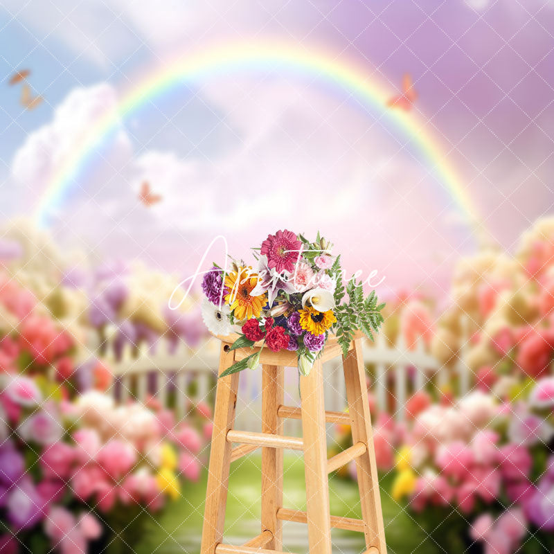 Aperturee - Rainbow Flowers Garden Butterflies Spring Backdrop