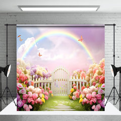 Aperturee - Rainbow Flowers Garden Butterflies Spring Backdrop