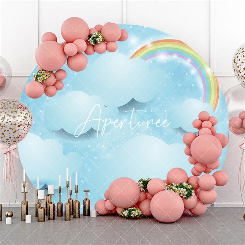 Aperturee Rainbow Glitter Blue Cloud Round Backdrops for Baby Shower