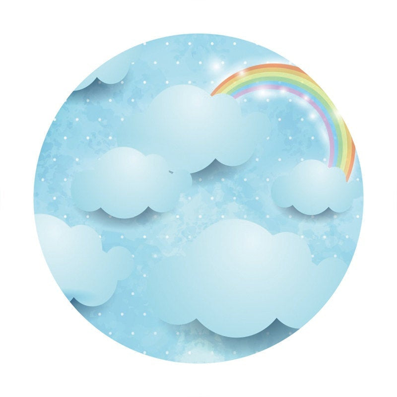 Aperturee Rainbow Glitter Blue Cloud Round Backdrops for Baby Shower