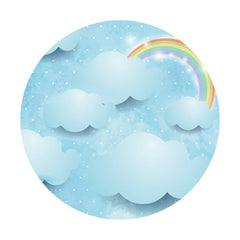 Aperturee Rainbow Glitter Blue Cloud Round Backdrops for Baby Shower