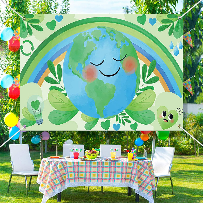 Aperturee - Rainbow Greening Happy Earth Day Backdrop for Decor