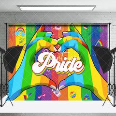 Aperturee - Rainbow Hand Groovy Stripes Pride Month Backdrop