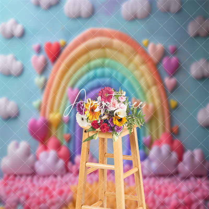 Aperturee - Rainbow Heart Balloon Cloud Caks Smash Photo Backdrop