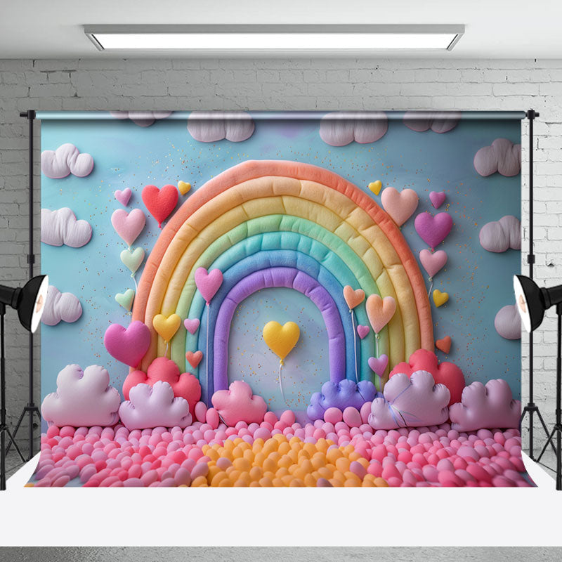 Aperturee - Rainbow Heart Balloon Cloud Caks Smash Photo Backdrop