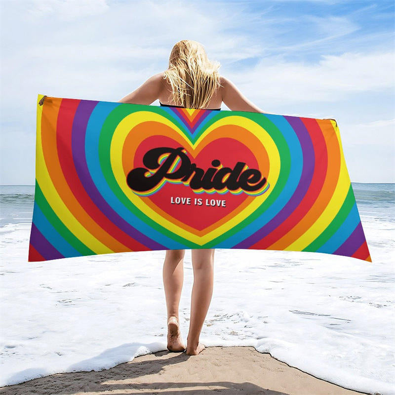 Aperturee - Rainbow Heart Love Is Love Pride Month Beach Towel