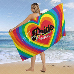 Aperturee - Rainbow Heart Love Is Love Pride Month Beach Towel