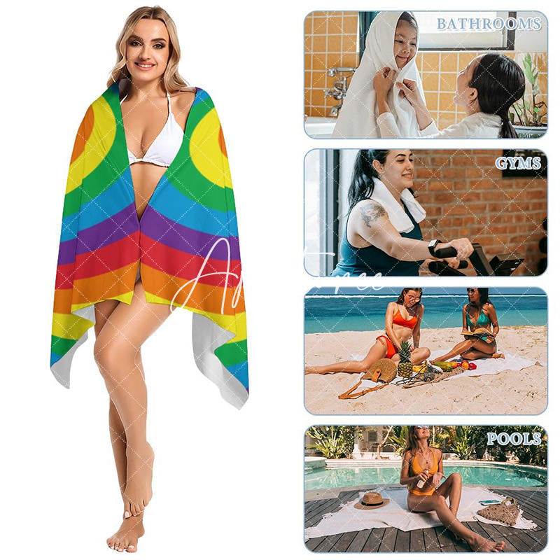 Aperturee - Rainbow Heart Love Is Love Pride Month Beach Towel