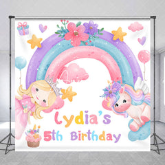 Aperturee - Rainbow Horse Floral Custom 5th Birthday Backdrop