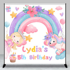 Aperturee - Rainbow Horse Floral Custom 5th Birthday Backdrop