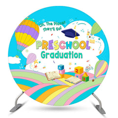 Aperturee Rainbow Hot Air Balloon Round Preschool Grad Backdrop