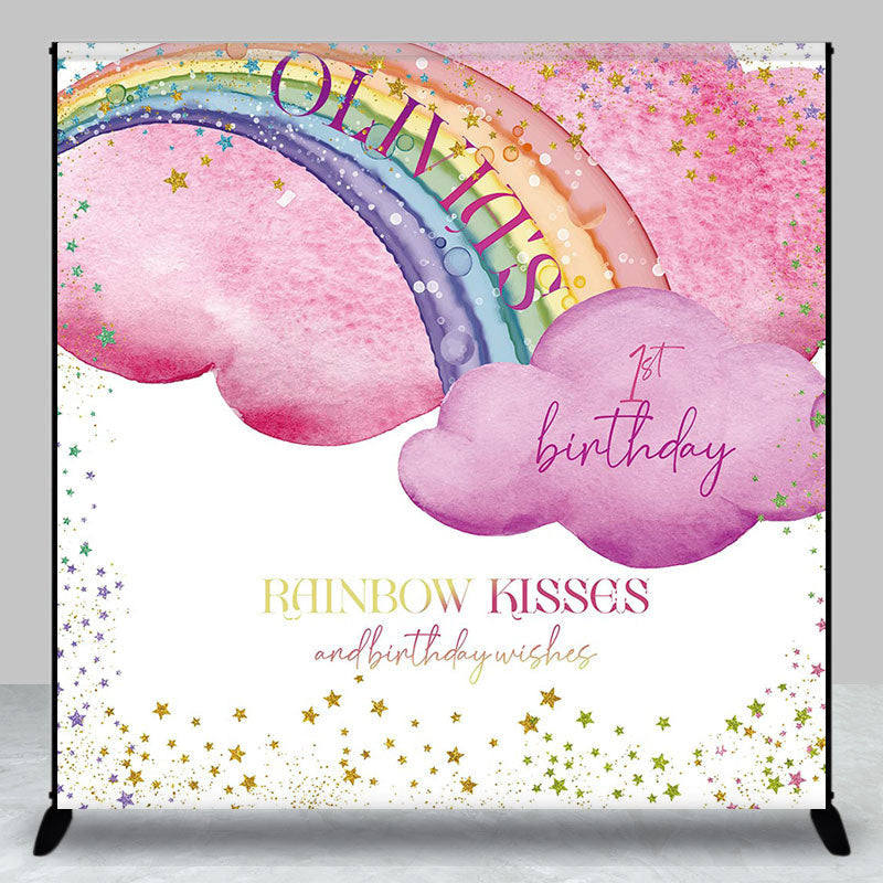 Aperturee - Rainbow Kisses Stars Clouds Custom Birthday Backdrop