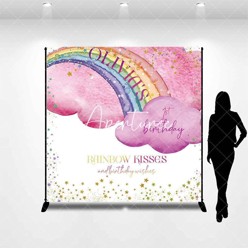 Aperturee - Rainbow Kisses Stars Clouds Custom Birthday Backdrop