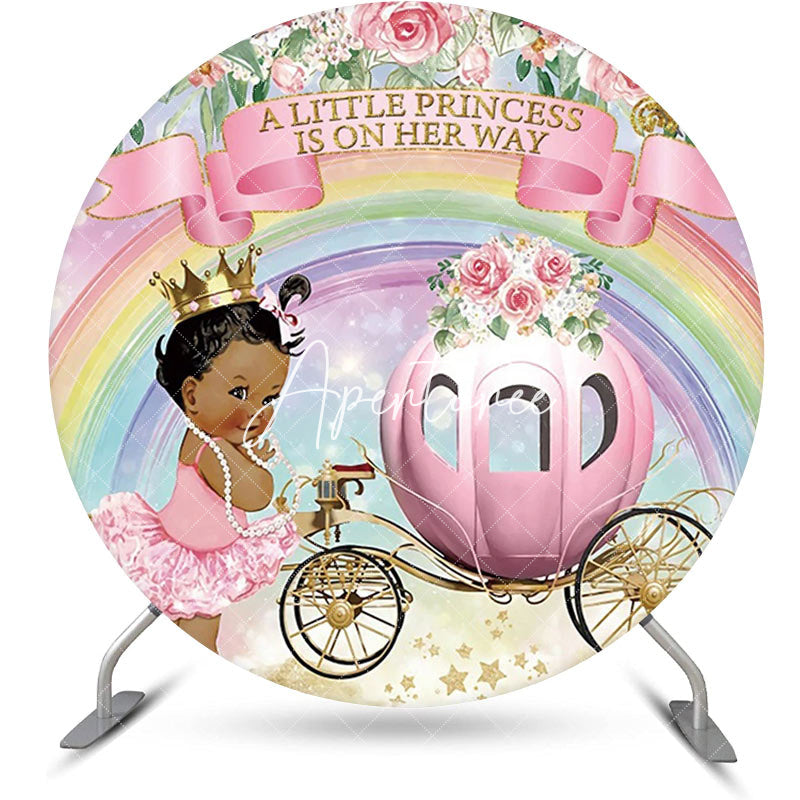 Aperturee - Rainbow Little Princess Round Baby Shower Backdrop