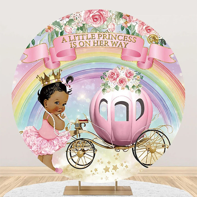 Aperturee - Rainbow Little Princess Round Baby Shower Backdrop