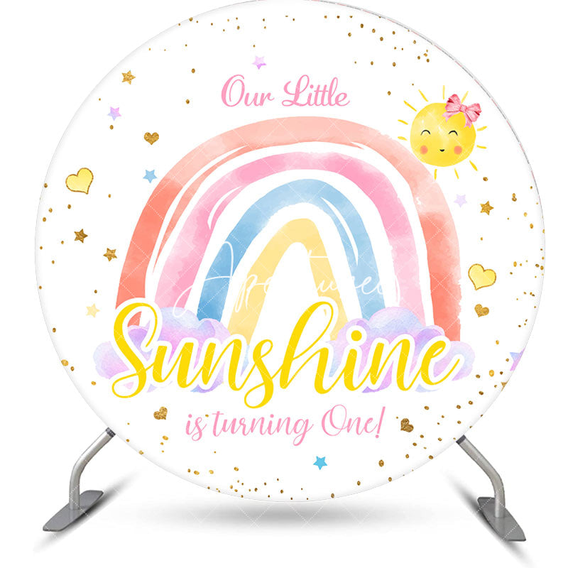 Aperturee - Rainbow Little Sunshine Round 1st Birthday Backdrop