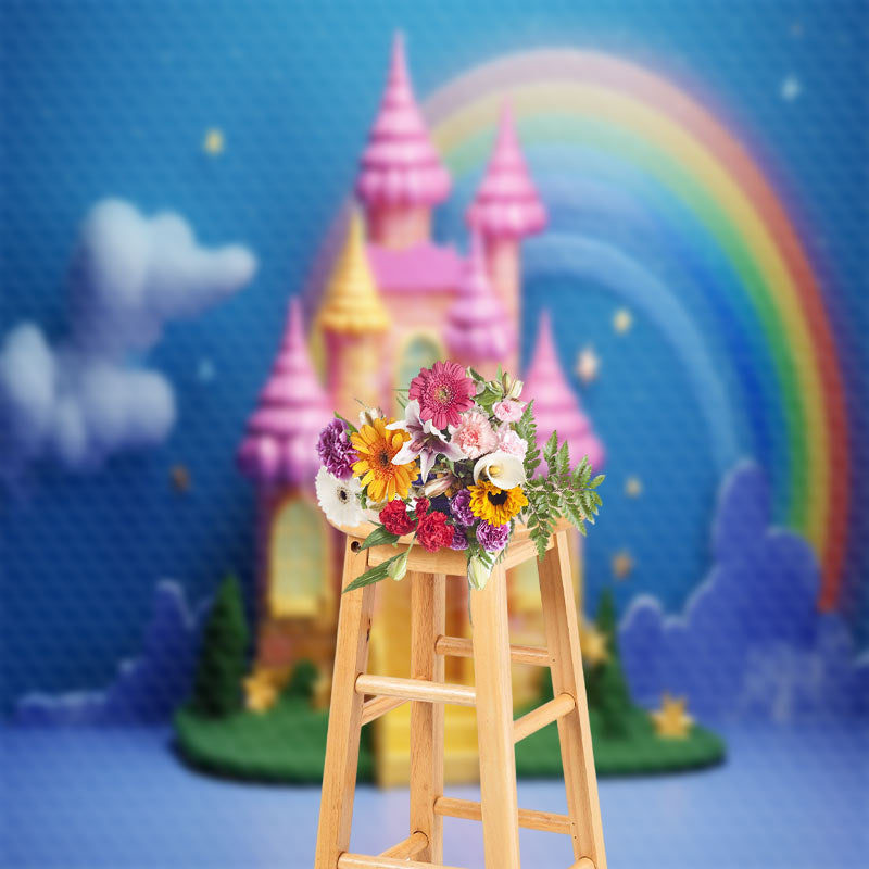 Aperturee - Rainbow Night Cloud Castle Backdrop For Cake Smash