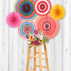 Aperturee - Rainbow Paper Fan Grey Wooden Dance Party Backdrop