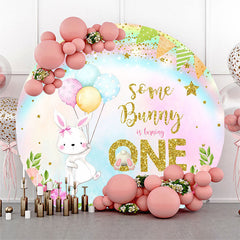 Aperturee - Rainbow Rabbit Balloon Round 1St Birthday Backdrop