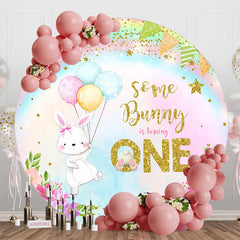 Aperturee - Rainbow Rabbit Balloon Round 1St Birthday Backdrop