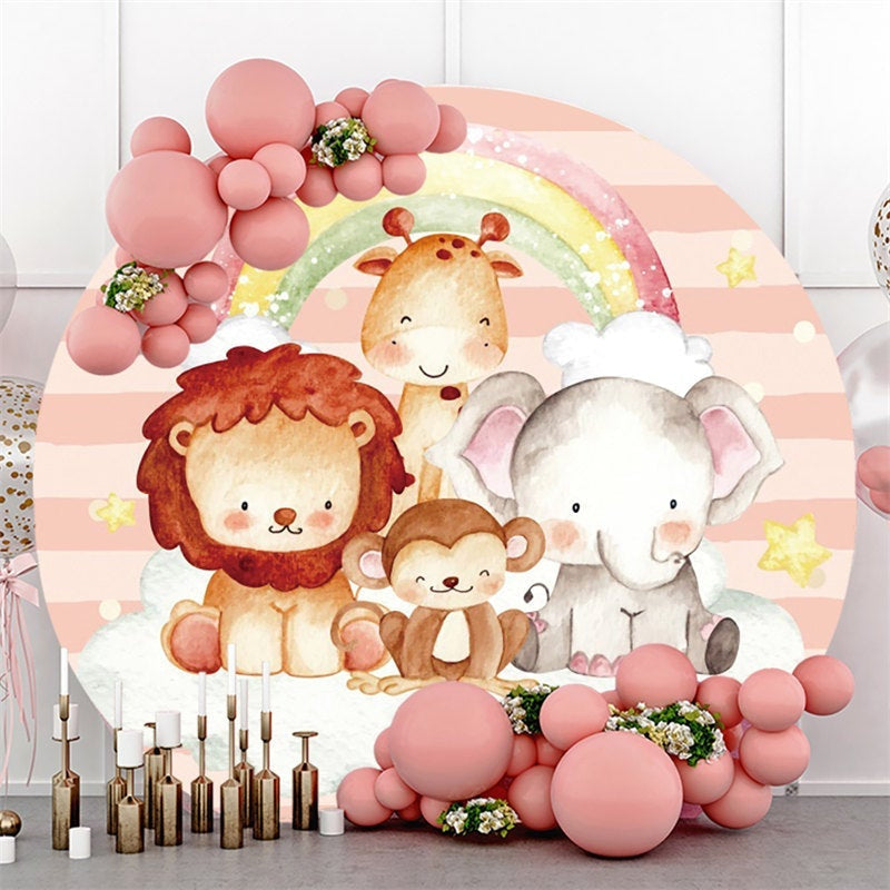 Aperturee Rainbow Safari Animals Round Birthday Party Backdrop