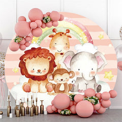 Aperturee Rainbow Safari Animals Round Birthday Party Backdrop